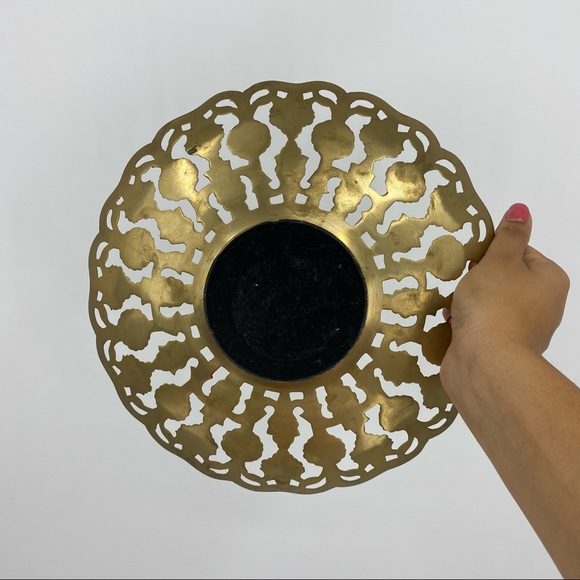 Vintage Brass Painted Engraved Ornamental Decor Dish - Picture 6 of 8